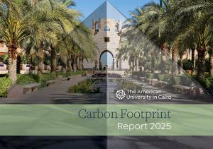 A building in a garden. Text: The American University in Cairo. Carbon Footprint Report 2025