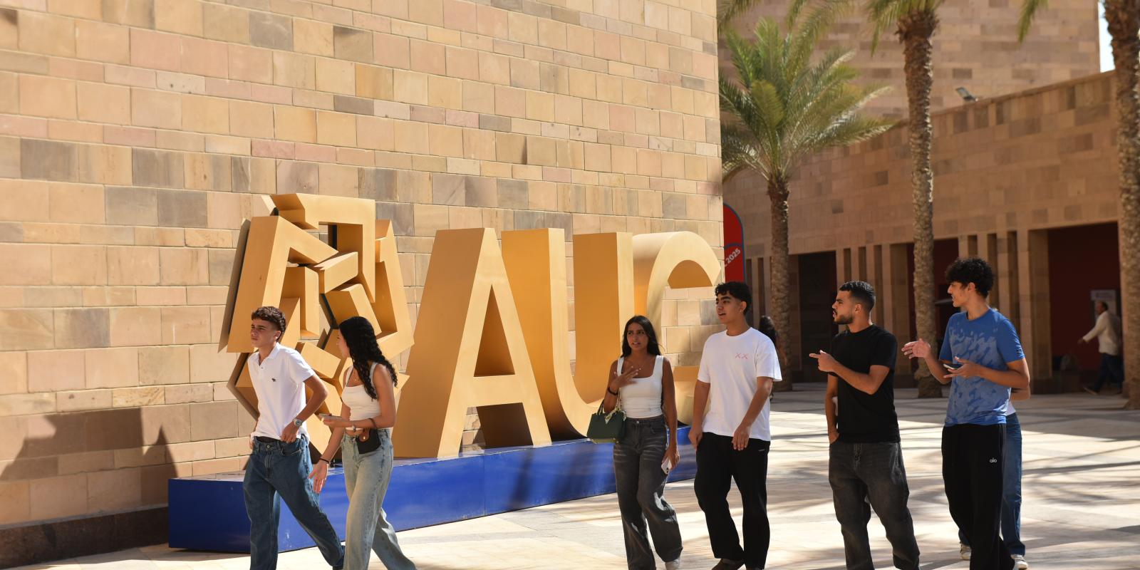 a group of girls and boys walking together on campus