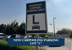 A road sign that reads Reserved Carpool Parking Only. New Carpooling Parking Lot "L"